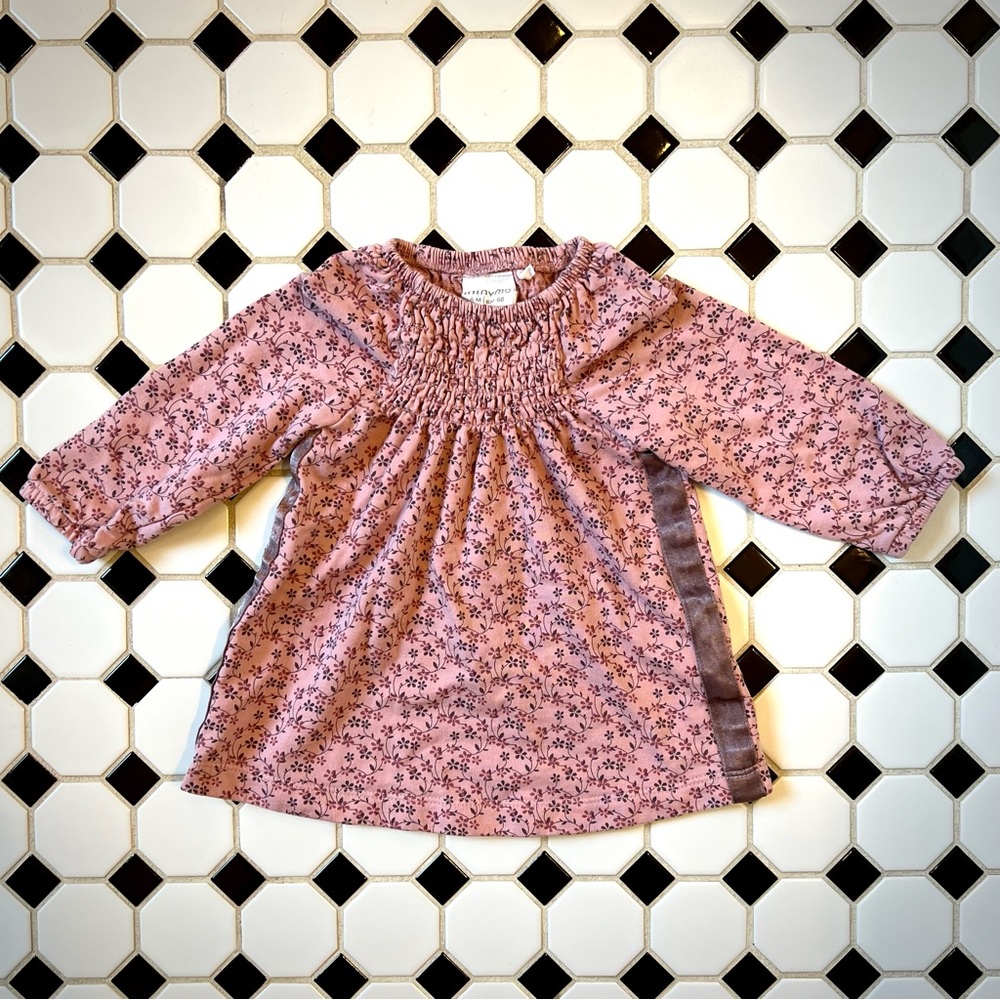 Minymo Blush Floral Smocked Dress with Satin Trim
